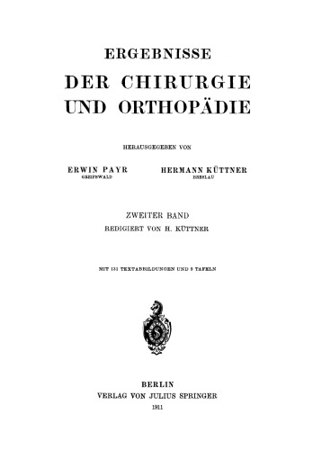 Ergebnisse der Chirurgie und Orthopädie: Zweiter Band