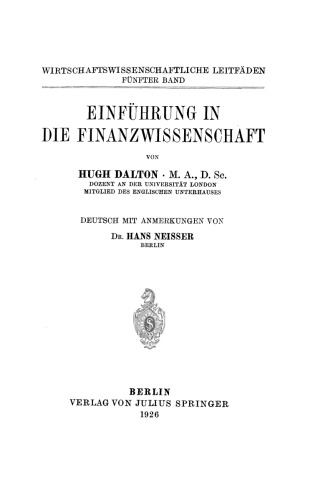 Einführung in die Finanzwissenschaft