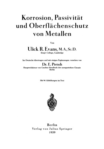 Korrosion, Passivität und Oberflächenschutz von Metallen