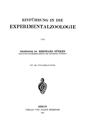 Einführung in die Experimentalzoologie