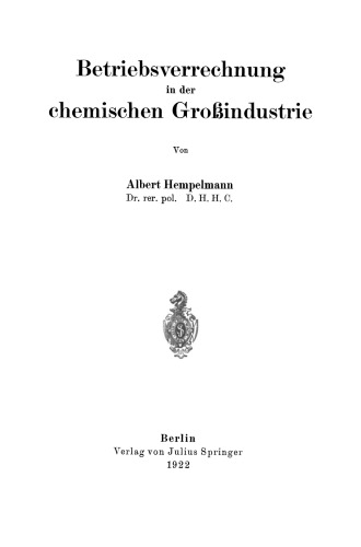 Betriebsverrechnung in der chemischen Großindustrie