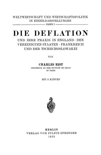 Die Deflation und Ihre Praxis in England · den Vereinigten Staaten · Frankreich und der Tschechoslowakei