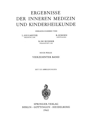 Ergebnisse der Inneren Medizin und Kinderheilkunde: Neue Folge