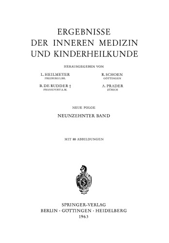 Ergebnisse der Inneren Medizin und Kinderheilkunde