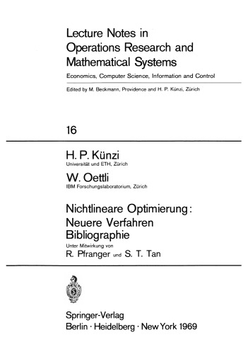 Nichtlineare Optimierung: Neuere Verfahren Bibliographie