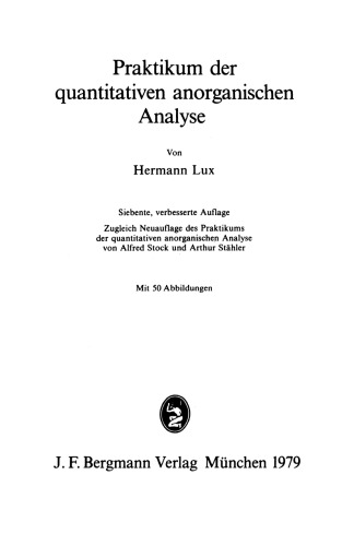 Praktikum der quantitativen anorganischen Analyse