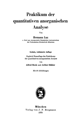 Praktikum der quantitativen anorganischen Analyse