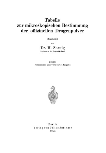 Tabelle zur mikroskopischen Bestimmung der offizinellen Drogenpulver