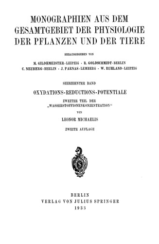 Oxydations-Reductions-Potentiale: Zweiter Teil der „Wasserstoffionenkonzentration“