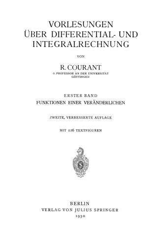 Vorlesungen Über Differential- und Integralrechnung: Erster Band: Funktionen Einer Veränderlichen