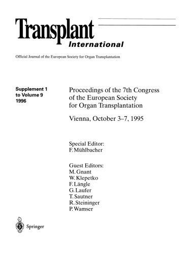 Transplant International : Proceedings of the 7th Congress of the European Society for Organ Transplantation Vienna, October 3–7, 1995