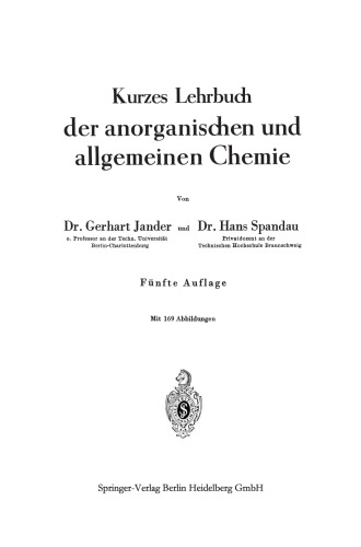 Kurzes Lehrbuch der anorganischen und allgemeinen Chemie