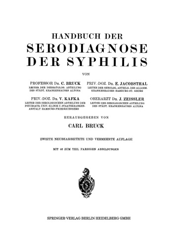 Handbuch der Serodiagnose der Syphilis