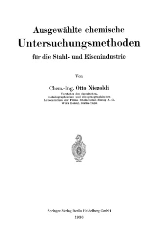 Ausgewählte chemische Untersuchungsmethoden für die Stahl- und Eisenindustrie