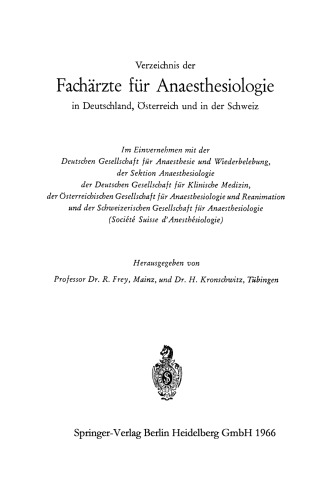 Verzeichnis der Fachärzte für Anaesthesiologie in Deutschland, Österreich und in der Schweiz