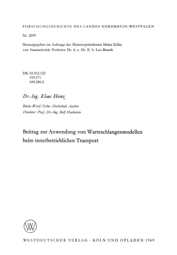 Beitrag zur Anwendung von Warteschlangenmodellen beim innerbetrieblichen Transport