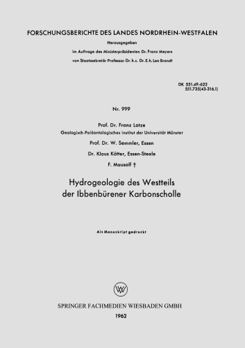 Hydrogeologie des Westteils der Ibbenbürener Karbonscholle