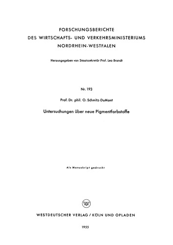 Untersuchungen über neue Pigmentfarbstoffe