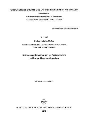 Strömungsuntersuchungen an Kreiszylindern bei hohen Geschwindigkeiten