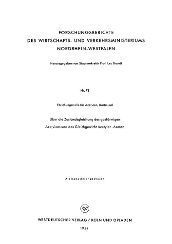 Über die Zustandsgleichung des gasförmigen Acetylens und das Gleichgewicht Acetylen-Aceton