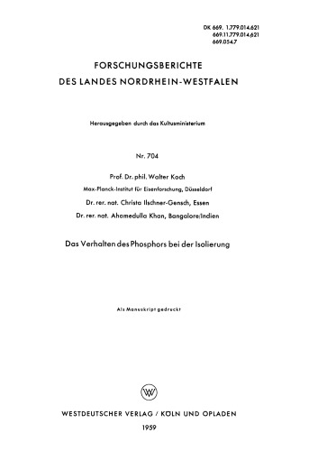 Das Verhalten des Phosphors bei der Isolierung