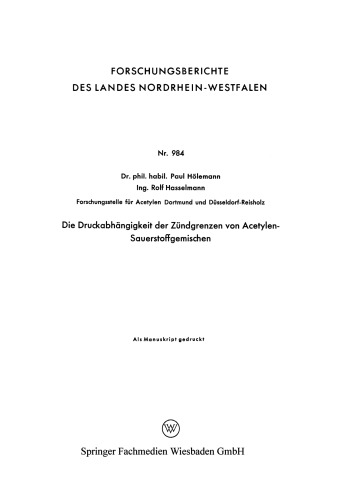 Die Druckabhängigkeit der Zündgrenzen von Acetylen-Sauerstoffgemischen