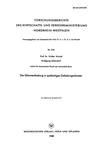 Die Glimmentladung in spaltartigen Entladungsräumen