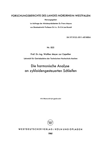 Die harmonische Analyse an zykloidengesteuerten Schleifen