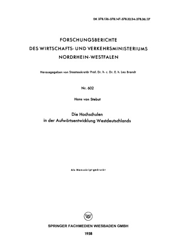 Die Hochschulen in der Aufwärtsentwicklung Westdeutschlands