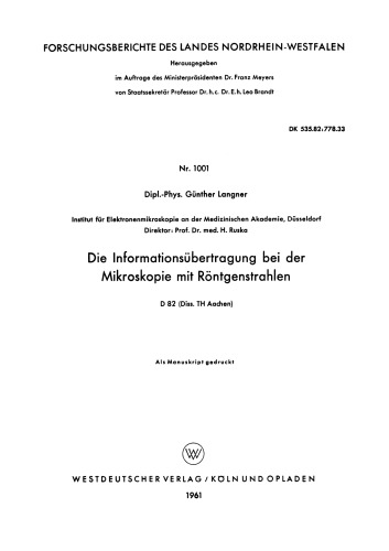 Die Informationsübertragung bei der Mikroskopie mit Röntgenstrahlen