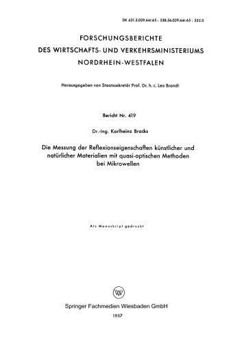 Die Messung der Reflexionseigenschaften künstlicher und natürlicher Materialien mit quasi-optischen Methoden bei Mikrowellen