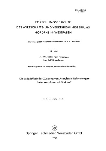 Die Möglichkeit der Zündung von Acetylen in Rohrleitungen beim Ausblasen mit Stickstoff