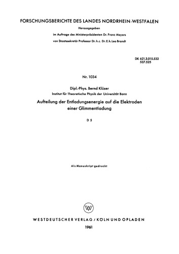 Aufteilung der Entladungsenergie auf die Elektroden einer Glimmentladung: D 5