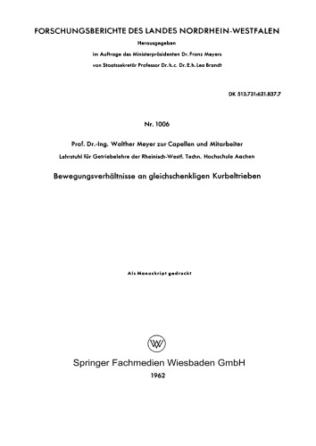 Bewegungsverhältnisse an gleichschenkligen Kurbeltrieben