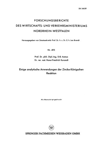Einige analytische Anwendungen der Zincke-Königschen Reaktion