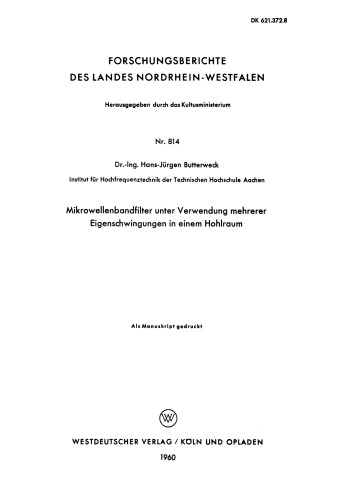 Mikrowellenbandfilter unter Verwendung mehrerer Eigenschwingungen in einem Hohlraum