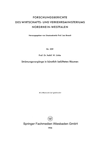 Strömungsvorgänge in künstlich belüfteten Räumen