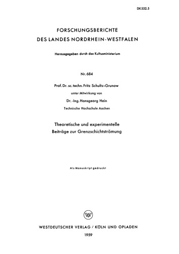 Theoretische und experimentelle Beiträge zur Grenzschichtströmung