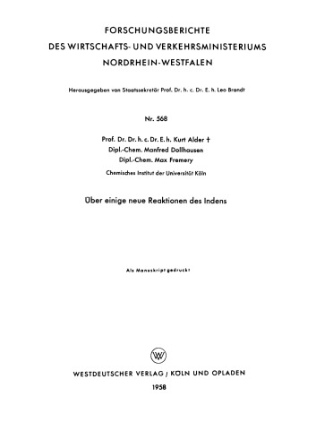 Über einige neue Reaktionen des Indens
