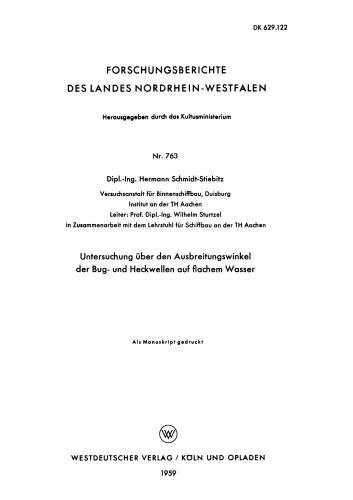 Untersuchung über den Ausbreitungswinkel der Bug- und Heckwellen auf flachem Wasser
