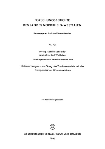 Untersuchungen zum Gang des Torsionsmoduls mit der Temperatur an Wannensteinen