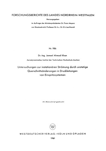 Untersuchungen zur instationären Strömung durch unstetige Querschnittsänderungen in Druckleitungen von Einspritzsystemen