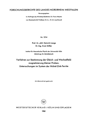 Verfahren zur Bestimmung der Gleich- und Wechselfeldmagnetisierung kleiner Proben. Untersuchungen im System der Nickel-Zink-Ferrite