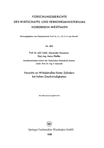 Versuche an Wirbelstraßen hinter Zylindern bei hohen Geschwindigkeiten