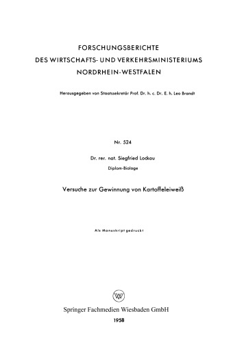 Versuche zur Gewinnung von Kartoffeleiweiß