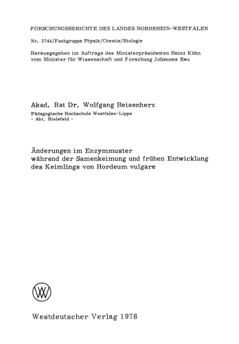 Änderungen im Enzymmuster während der Samenkeimung und frühen Entwicklung des Keimlings von Hordeum vulgare
