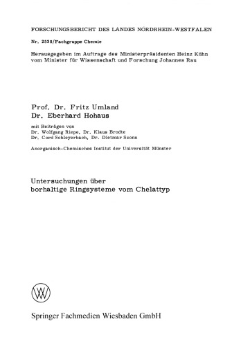 Untersuchungen über borhaltige Ringsysteme vom Chelattyp