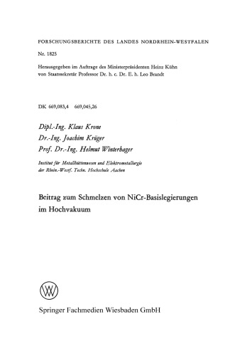 Beitrag zum Schmelzen von NiCr-Basislegierungen im Hochvakuum