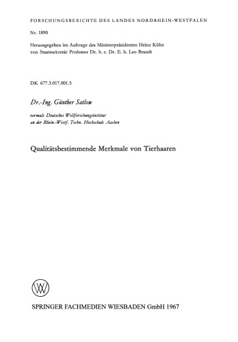 Qualitätsbestimmende Merkmale von Tierhaaren
