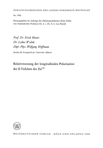 Relativmessung der longitudinalen Polarisation der β-Teilchen des Eu152
